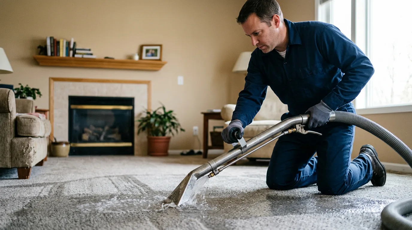 Water damage restoration technician working near Medford, NJ
